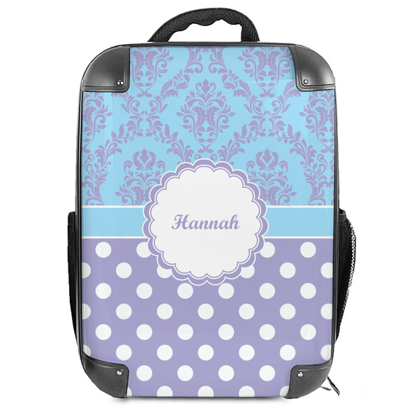Custom Purple Damask & Dots 18" Hard Shell Backpack (Personalized)