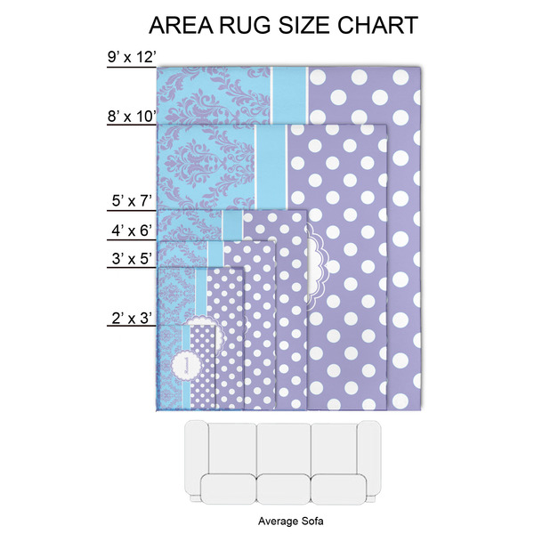 Purple Damask & Dots 2'x3' Indoor Area Rugs - Size Chart
