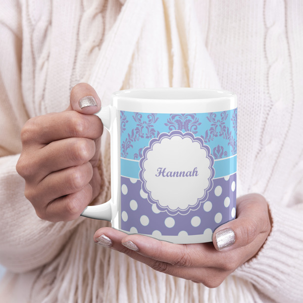 Purple Damask & Dots 20oz Coffee Mug - LIFESTYLE