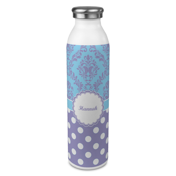 Custom Purple Damask & Dots 20oz Stainless Steel Water Bottle - Full Print (Personalized)