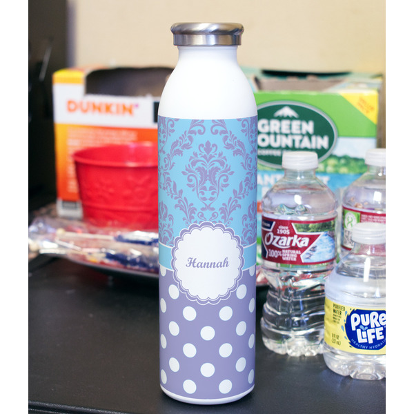 Purple Damask & Dots 20oz Water Bottles - Full Print - In Context