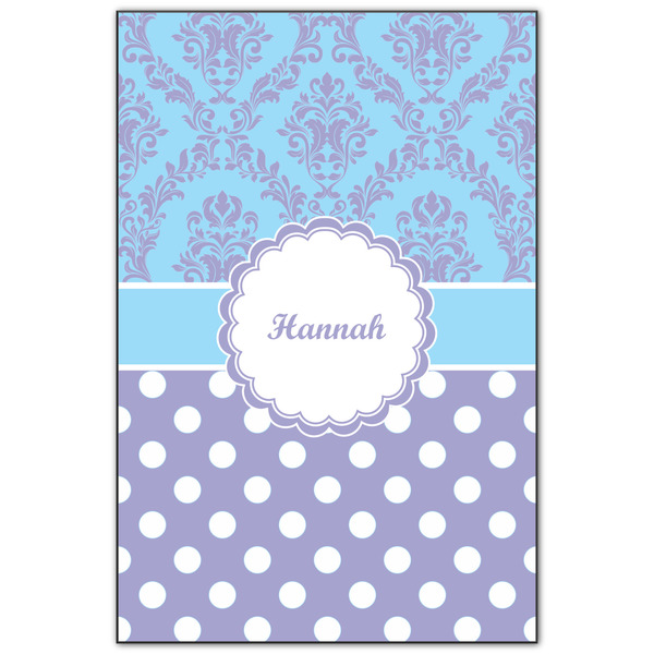 Custom Purple Damask & Dots Wood Print - 20x30 (Personalized)