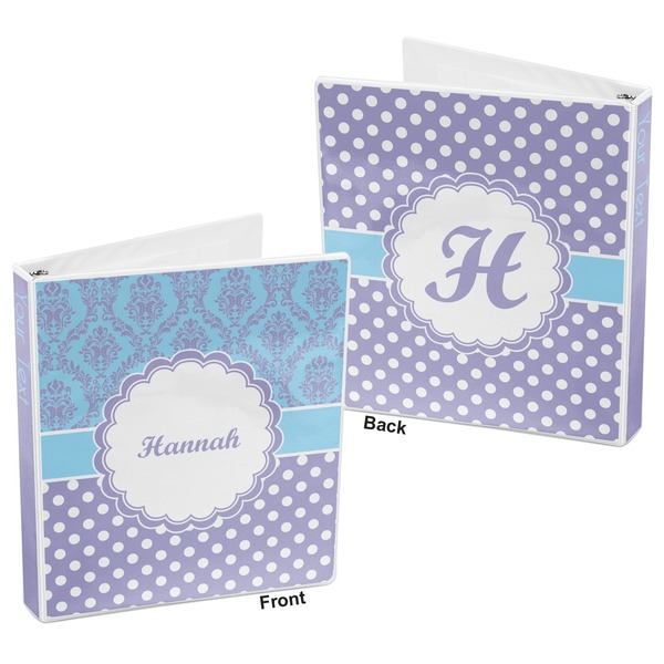 Purple Damask & Dots 3-Ring Binder Front and Back
