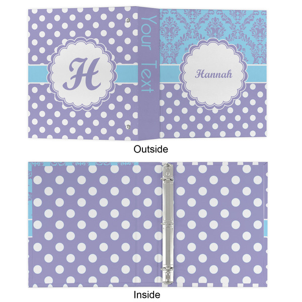 Purple Damask & Dots 3 Ring Binders - Full Wrap - 1" - APPROVAL