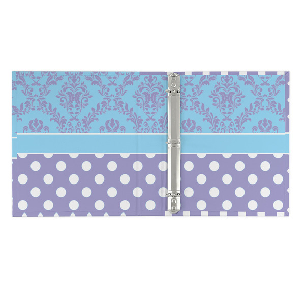 Purple Damask & Dots 3 Ring Binders - Full Wrap - 1" - OPEN INSIDE