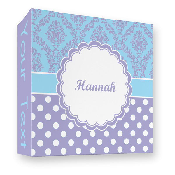 Custom Purple Damask & Dots 3 Ring Binder - Full Wrap - 3" (Personalized)