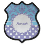 Purple Damask & Dots Iron On Shield Patch C w/ Name or Text