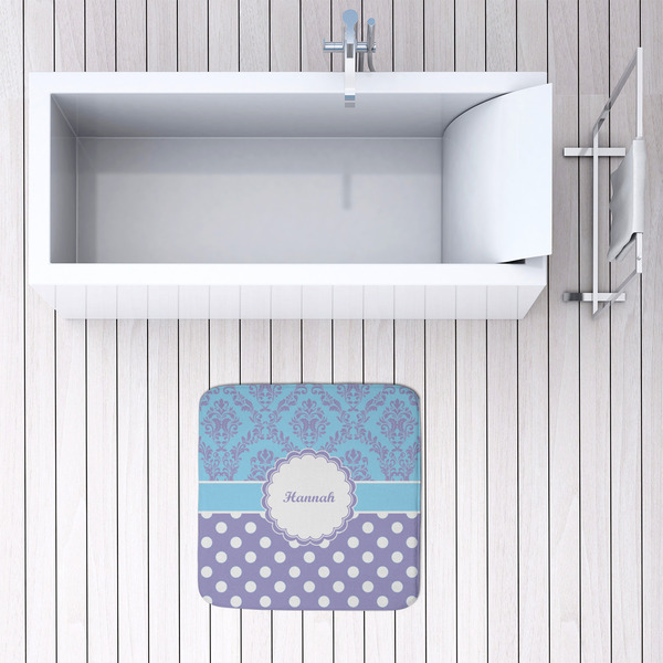 Purple Damask & Dots 48x48 Foam Memory Mat - LIFESTYLE