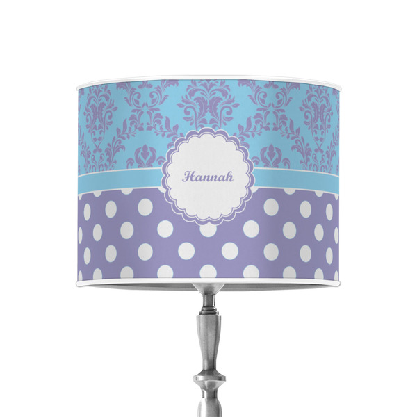 Purple Damask & Dots 8" Drum Lampshade - ON STAND (Poly Film)