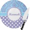 Purple Damask & Dots Round Glass Cutting Board - Small (Personalized)