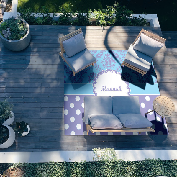 Purple Damask & Dots 8'x10' Patio Rug - In context