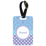 Purple Damask & Dots Metal Luggage Tag w/ Name or Text