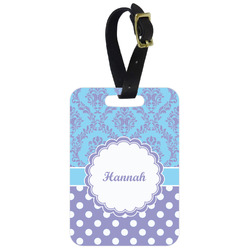 Purple Damask & Dots Metal Luggage Tag w/ Name or Text