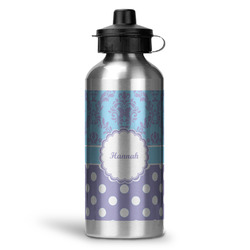 Purple Damask & Dots Water Bottles - 20 oz - Aluminum (Personalized)