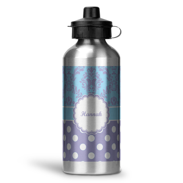 Custom Purple Damask & Dots Water Bottle - Aluminum - 20 oz (Personalized)