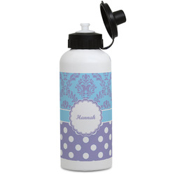 Purple Damask & Dots Water Bottles - Aluminum - 20 oz - White (Personalized)