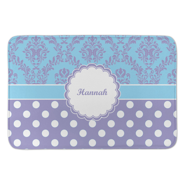 Custom Purple Damask & Dots Anti-Fatigue Kitchen Mat (Personalized)