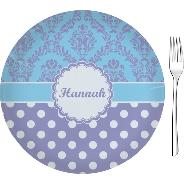 Custom Purple Damask & Dots Glass Appetizer / Dessert Plate 8" (Personalized)
