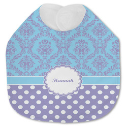 Purple Damask & Dots Jersey Knit Baby Bib w/ Name or Text