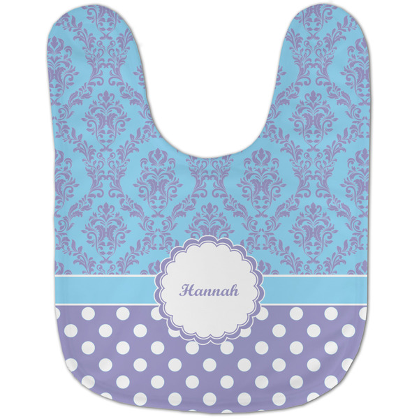 Purple Damask & Dots Baby Bib - AFT flat