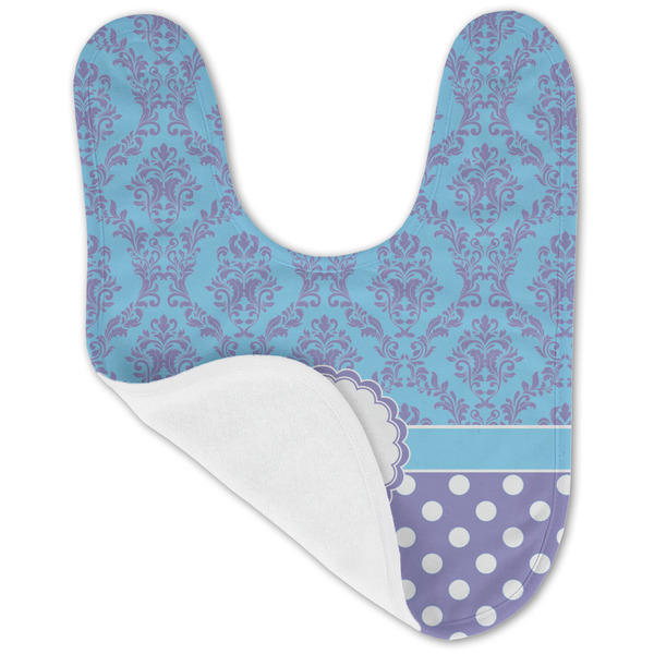 Purple Damask & Dots Baby Bib - AFT folded
