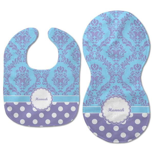 Purple Damask & Dots Baby Bib & Burp Set - Approval (new bib & burp)