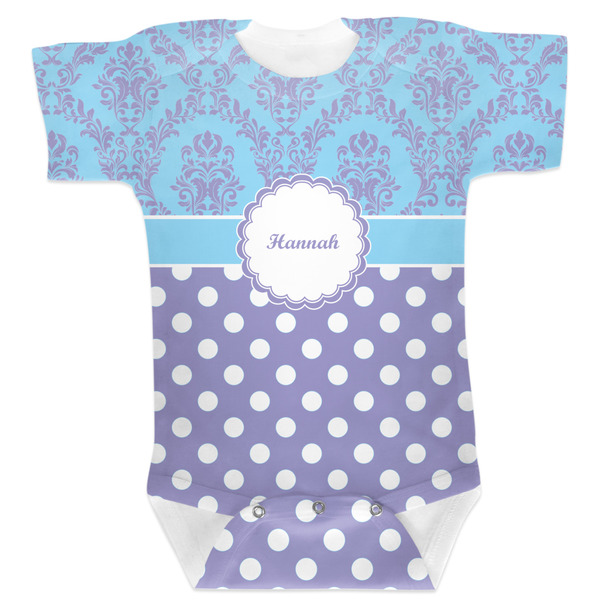 Custom Purple Damask & Dots Baby Bodysuit (Personalized)