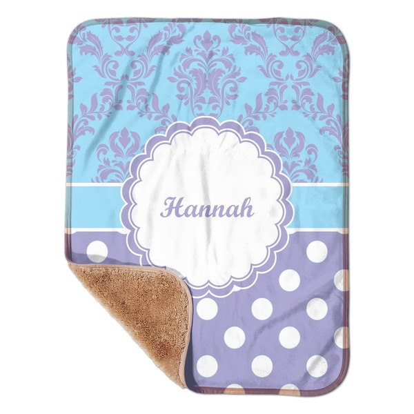 Custom Purple Damask & Dots Sherpa Baby Blanket - 30" x 40" w/ Name or Text