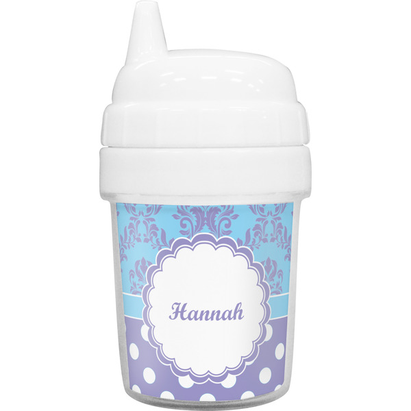 Custom Purple Damask & Dots Baby Sippy Cup (Personalized)