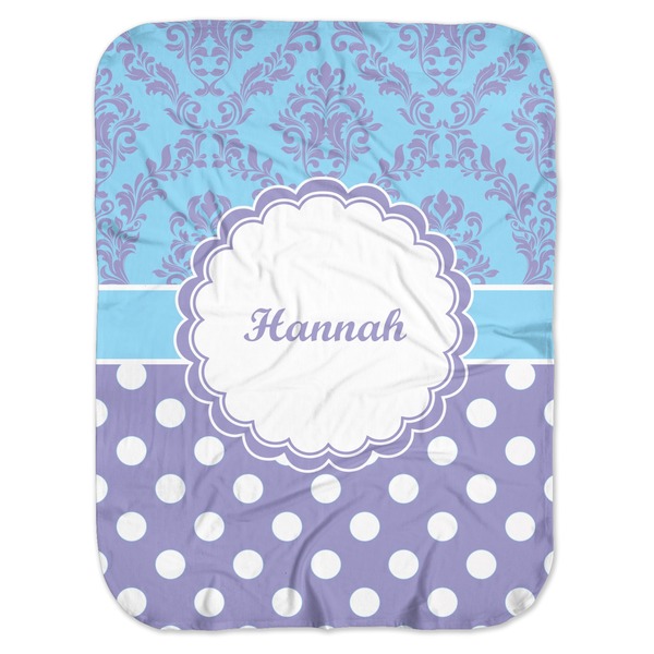 Custom Purple Damask & Dots Baby Swaddling Blanket (Personalized)