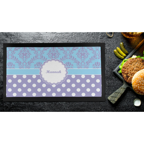 Purple Damask & Dots Bar Mat - Small - LIFESTYLE