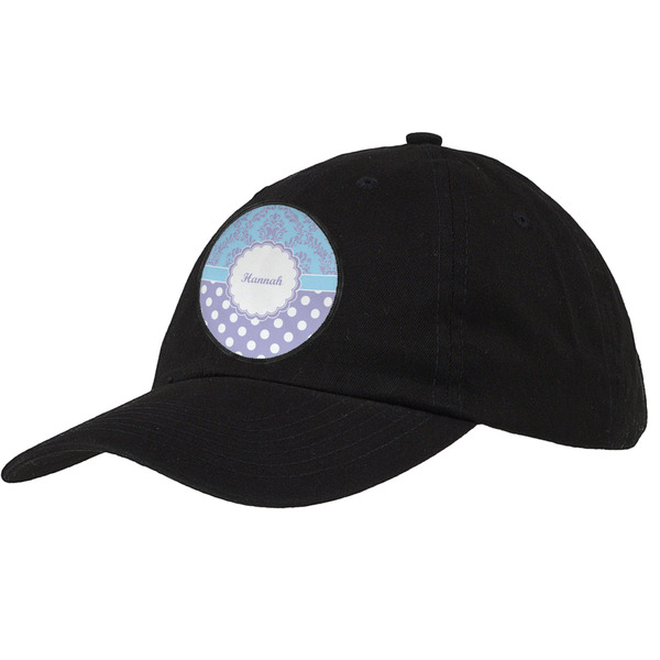 Custom Purple Damask & Dots Baseball Cap - Black (Personalized)