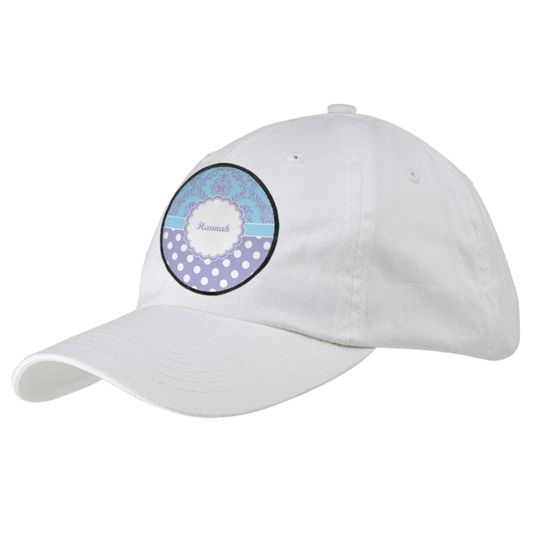 Custom Purple Damask & Dots Baseball Cap - White (Personalized)