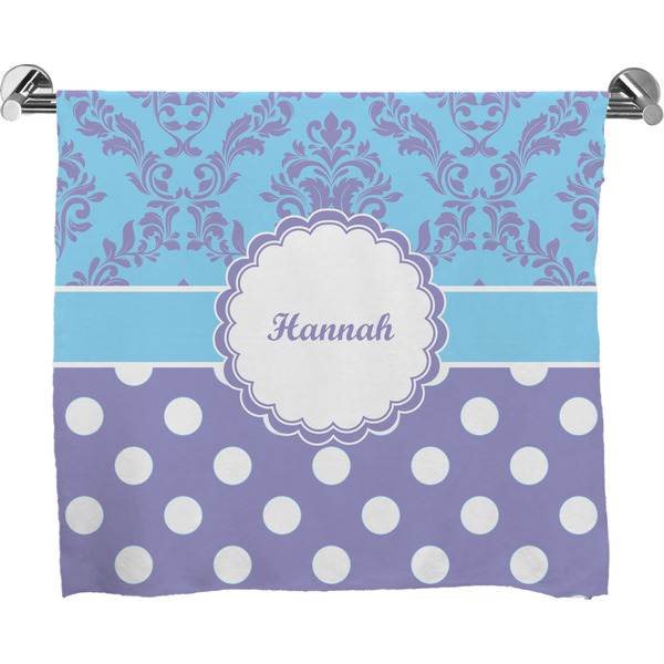 Custom Purple Damask & Dots Bath Towel (Personalized)