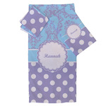 Purple Damask & Dots Bath Towel Set - 3 Pcs (Personalized)