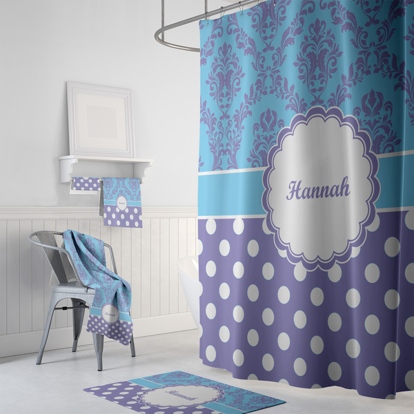 Purple Damask & Dots Bath Towel Sets - 3-piece - In Context