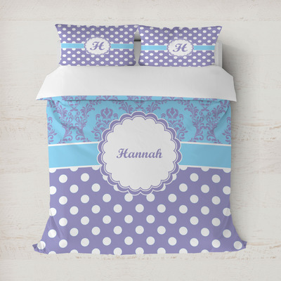Purple Damask & Dots Duvet Cover Set - Full / Queen (Personalized)