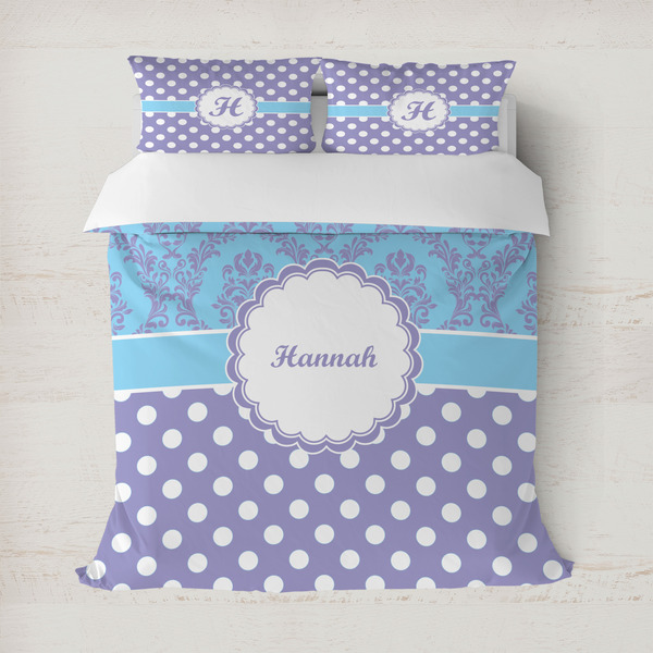 Custom Purple Damask & Dots Duvet Cover Set - Full / Queen (Personalized)