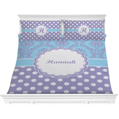 Purple Damask & Dots Comforter Set - King (Personalized)