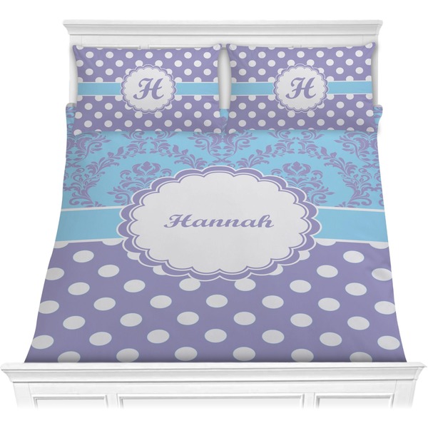 Custom Purple Damask & Dots Comforter Set - Full / Queen (Personalized)