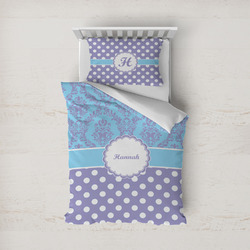 Purple Damask & Dots Duvet Cover Set - Twin (Personalized)