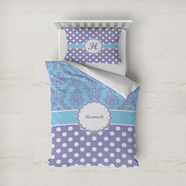 Custom Purple Damask & Dots Duvet Cover Set - Twin (Personalized)