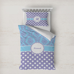 Purple Damask & Dots Duvet Cover Set - Twin XL (Personalized)