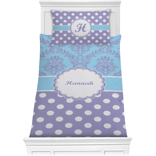 Custom Purple Damask & Dots Comforter Set - Twin (Personalized)