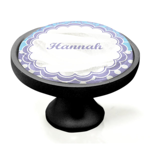 Purple Damask & Dots Black Custom Cabinet Knob (Side)