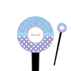 Purple Damask & Dots 4" Round Plastic Food Picks - Black - Double Sided (Personalized)