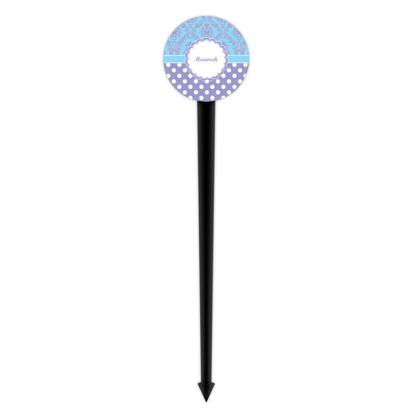 Purple Damask & Dots Black Plastic 4" Food Pick - Round - Single Pick