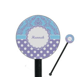 Purple Damask & Dots 5.5" Round Plastic Stir Sticks - Black - Single Sided (Personalized)