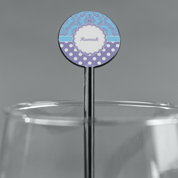 Purple Damask & Dots Black Plastic 5.5" Stir Stick - Round - Main
