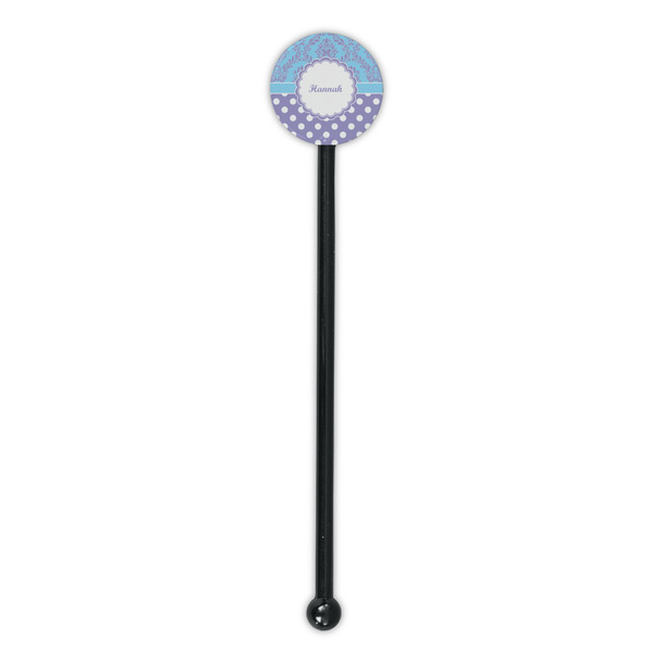 Purple Damask & Dots Black Plastic 5.5" Stir Stick - Round - Single Stick